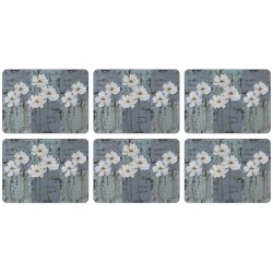 All 6 White Poppies corkbacked tablemats, traditional floral design