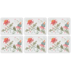 Spring traditional floral design on white background, set of 6 corkbacked placemats