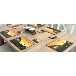 Dining table display of Plymouth placemats corkbacked Summer Gold design